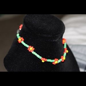 Handmade Daisy Chain Choker Bead Necklace on Stretchy Chord with Twist Clasp